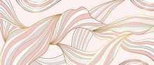 Luxury Rose Gold Line Art Wallpaper. Pink Wall Art Background Design For Home Decor, Wallpaper, Print, Cover, Website, Packaging Design. Vector Illustration.