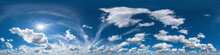 Seamless Panorama With Blue Sky 360-degree View And Beautiful Clouds For Use In 3D Graphics As Sky Domes Or For Post-processing Of Drone Shots