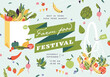 Vector illustration farm food festival horizontal poster or banner. Compostion with natural vegetables and organic fruits.