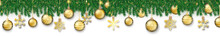 Green Christmas Branches Golden Hanging Baubles Snowflakes White Header