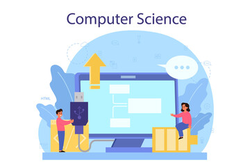 IT education concept. Student write software and create code