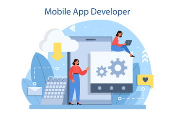 Mobile app development concept. Modern technology and smartphone