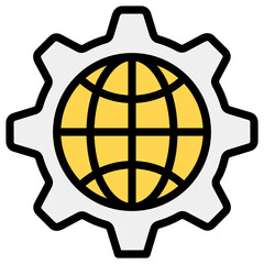 Wall Mural - 
Globe inside gear, global network management icon in flat vector 
