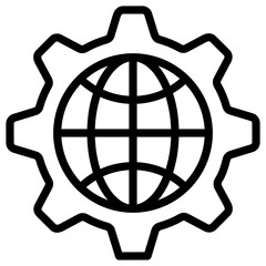 Wall Mural - 
Globe inside gear, global network management icon in flat vector 
