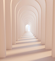 Archway white architecture. Arches Corridor inside building. 3d rendering