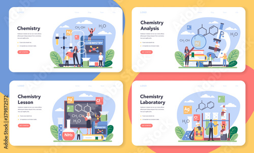 Fotografía Chemistry studying web banner or landing page set