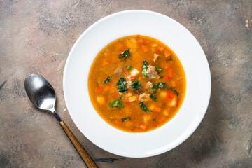 Sticker - Traditional Hungarian goulash soup on the table.