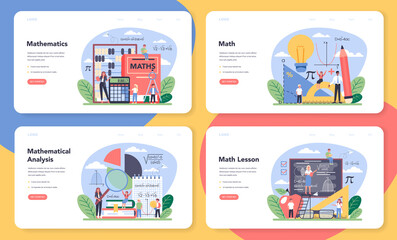 Wall Mural - Math school subject web banner or landing page set. Learning mathematics