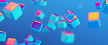 Abstract 3d Render, Geometric Background Design With Colorful Cubes