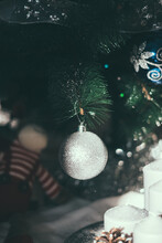 Silver Christmas Ball On A Christams Tree