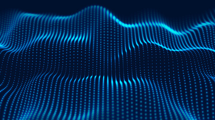 Poster - Abstract gradient dynamic wave of glowing particles. Network of neon dots. Big data. Digital background. Vector