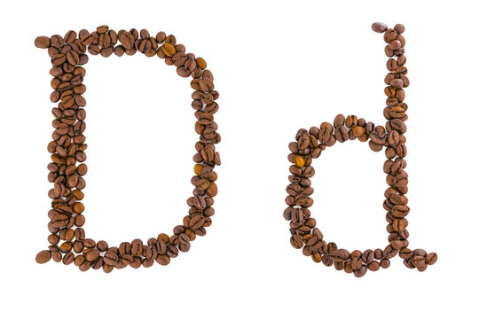 Coffee alphabet letter on white. Letter D