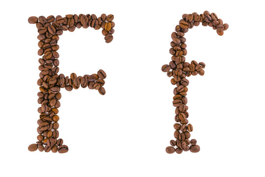 Coffee alphabet letter on white. Letter F
