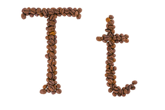 Coffee alphabet letter on white. Letter T