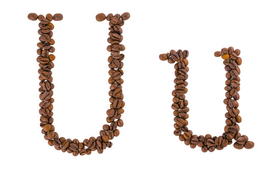 Coffee alphabet letter on white. Letter U
