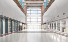 School Entrance With High Ceiling Lobby. 3d Illustration