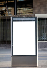 Mockup blank advertising signs and template or light posters with space to copy text or media message and content, blank shadow posters with screen on city wall background