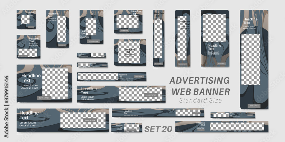Set of web banners in standard sizes, vector design template