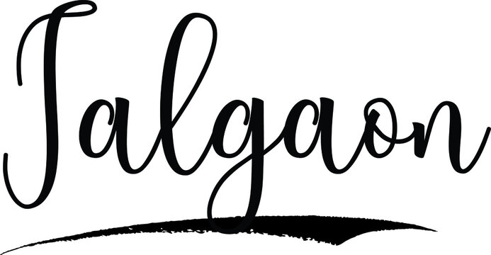 Jalgaon Calligraphy Handwritten Black Color Text On Yellow 
Background