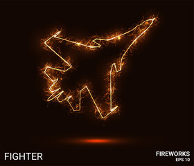 Fighter fireworks. The fighter consists of sparks and fire. Festive bright fireworks. Decorative element for celebrations and holidays. Vector illustration.