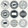 © josepperianes - South Dakota Set of Stamps. Travel Stamp. Made In Product. Design Seals Old Style Insignia.
