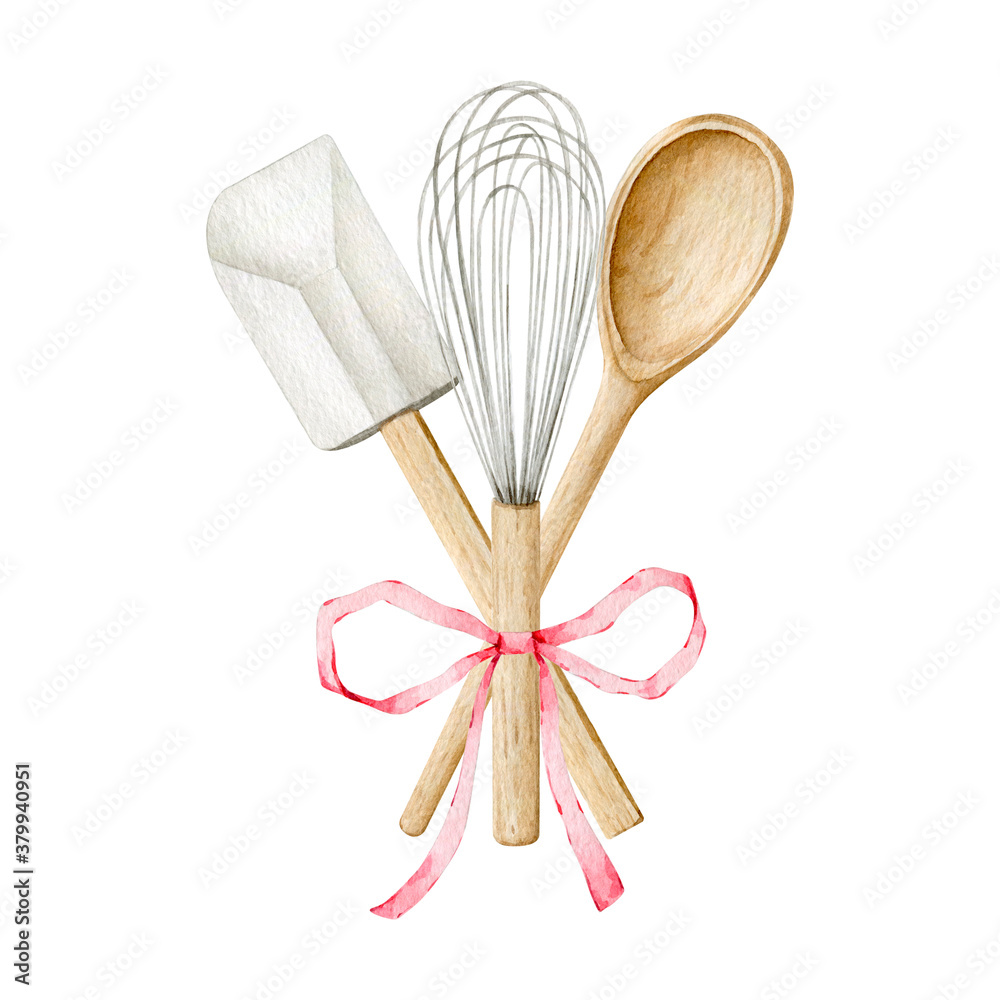Watercolor kitchen utensils clipart for bakery decoration Stock  Illustration | Adobe Stock, image size:1000x1000