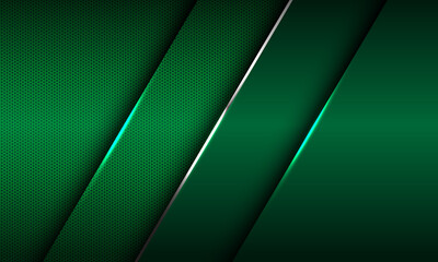 Poster - Abstract green metallic glossy silver line slash overlap on hexagon mesh design modern luxury futuristic background vector illustration.