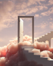 Doorway And Staircase In Pink Clouds