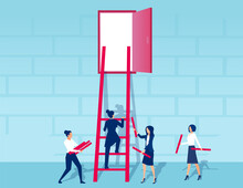 Vector Of Business Women Working As A Team To Build A Ladder To Success