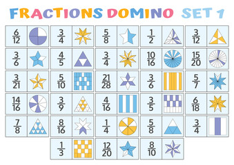 fractions domino mathematical puzzle. math game.