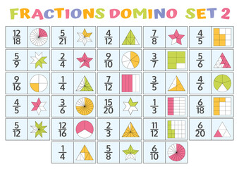 fractions domino mathematical puzzle. math game.