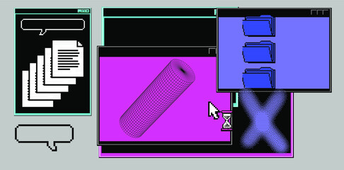 Poster - Abstract technology background with old retro user interface elements.