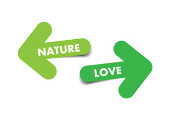 Wall Mural - Love and nature two color arrows with shadow on white background