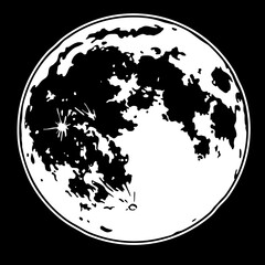 monochrome drawing of full moon