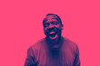 © master1305 - Laughting. Close up portrait of african man isolated on studio background. Modern and trendy duotone effect. Concept of human emotions, facial expression. Copyspace for ad. People in halftones.