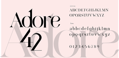 adore font set. lowercase and uppercase included. signs and nimerals. elegant logo and fashion alpha