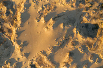 Desert sunset. Beautiful desert with warm colors. Top view Аleshkovskaya desert in Ukraine