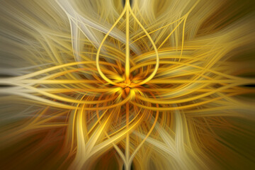 Poster - Abstract Golden lotus illustration. Interesting, swirling, abstract background or texture with shades of gold flowing outwards. Modern Fractal Floral Leaf 
