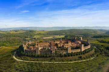 Canvas Print - aerial view of the medieval town of monteriggioni tuscany italy