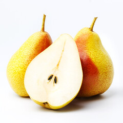 Half and two whole pears on an isolated background.