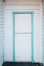 Vintage White Door With Green Frame.