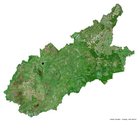 Caazapa, department of Paraguay, on white. Satellite