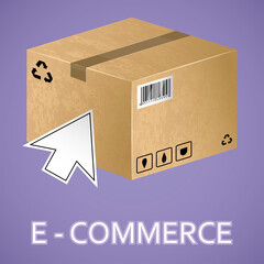 Poster - E-commerce concept. Click over a carton box - Vector