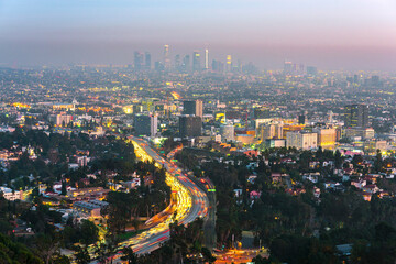 Wall Mural - Los Angeles evening skyline and traffic