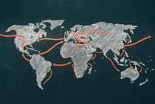 World Map With Arrows. Global Migration.