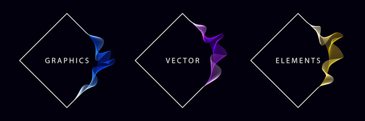 Wall Mural - set of colorful rhombus-shaped frames with wavy decorations. eps10 vector graphic elements.