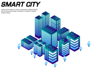 Poster - smart city or intelligent building isometric vector concept. smart building control concept. concept
