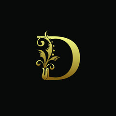Wall Mural - Classy Elegant D Letter Gold Flourish Shape Logo