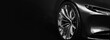 Detail on one of the LED headlights modern car on black background free space on left side for text.