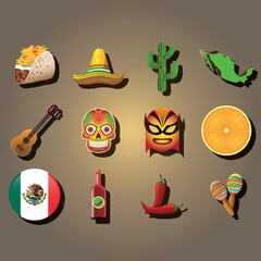 Canvas Print - Set of mexico icons